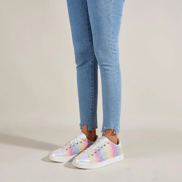 Women's Purple Multi Glitter Shoes Sparkly Bling Shiny Bedazzled Lace Up Sneaker - Picture 9 of 9